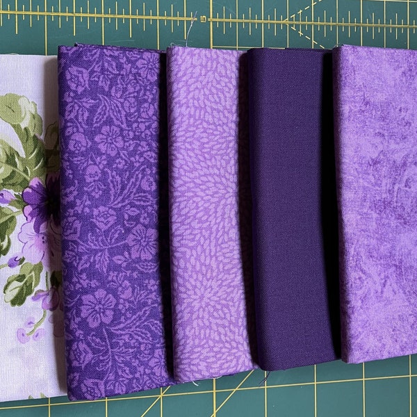 Purple Floral Quilting Fabric, Fat Quarters 18'' x 21" 100% Cotton, Crafting Supplies, Assorted Prints and Solids