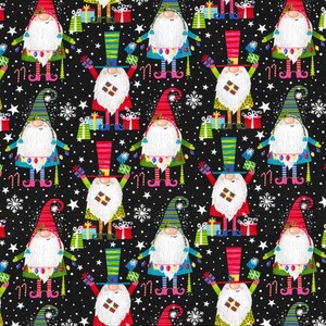 Christmas Gnome Fabric: Colorful Holiday Print, 1 Yard