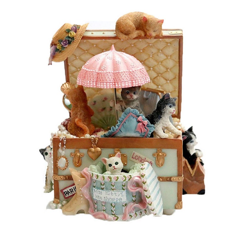 Vintage Music Box Cat Kitten Theme 6 Cats Resin Jewel Box Etsy