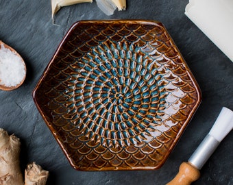 Tortoise- The Grate Plate Ceramic Grater 3 Piece set: Ceramic Grating Plate, Garlic Peeler and Wooden Handled Gathering Brush
