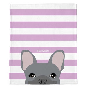 Blue French Bulldog on Lavender Stripes | Frenchie Blanket
