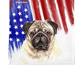 Patriotische Mops Decke | Amerikanischer Hund in Aquarellen