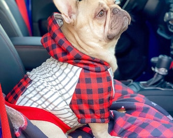 Frenchiestore Organic Dog hoodie | Buffalo Plaid