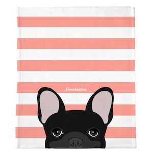Black French Bulldog on Peach Stripes | Frenchie Blanket