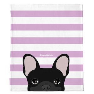 Black French Bulldog on Lavender Stripes | Frenchie Blanket