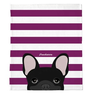 Black French Bulldog on Beet Stripes | Frenchie Blanket