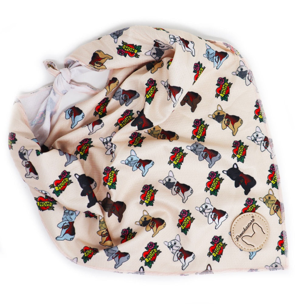 Frenchiestore Dog Cooling Bandana | This Frenchie Loves MOM in tan