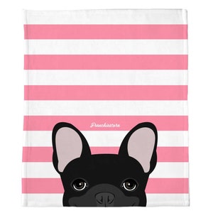 Black French Bulldog on Pink Stripes | Frenchie Blanket
