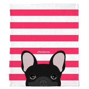 Black French Bulldog on Hot Pink Stripes | Frenchie Blanket