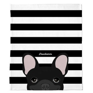Black French Bulldog on Black Stripes | Frenchie Blanket