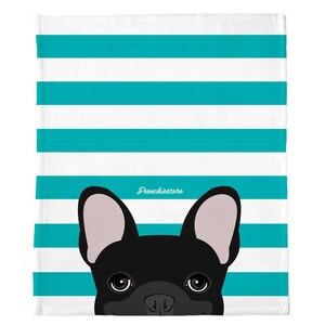 Black French Bulldog on Teal Stripes | Frenchie Blanket