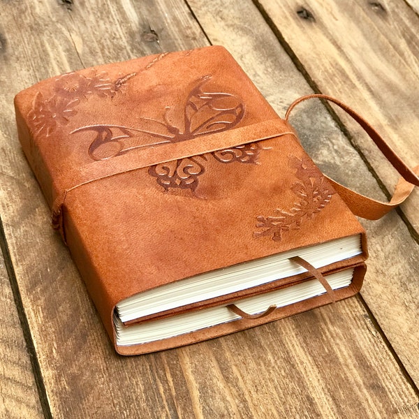 Journal and notebook. Leather journal for woman, butterfly journal, double leather diary, personalized notebook, girl gift, creative writing