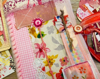 Handmade junk journal, soft pink scrapbook, photo album, handmade artistic notebook, baby shower gift, baptism gift. Sweet pink gift for mom