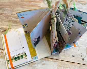 Mini Scrapbooking Journal, Sammelalbum, Bindung, Ephemera. Mixed Media Journal, Hardcover, Textilcollage, Junk Journal und Setkarte