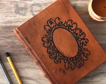 Handmade Aged Leather Journal - Rustic Botanical Page Notebook - Blank Vintage Sketchbook Gift