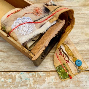 Neutral Fabric Snippet Roll, Extra Large Stitched Trim for Junk Journals, Handmade Embroidery Supplies, Crafter Gift. Stitched, Embroidered