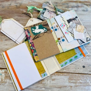 Mini scrapbooking journal, double folder, binding tab, ephemera. Mixed media journal, hard cover, textile collage, junk journal and set card image 7