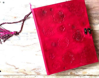 Personalized Pink Leather Journal: Handmade Embossed Flower Diary