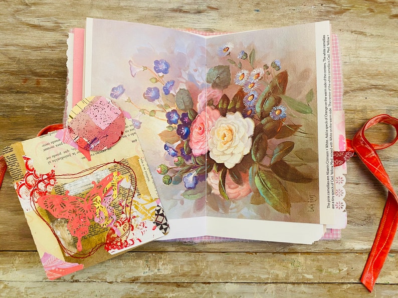 Handmade junk journal, Spring pink scrapbook, photo album, self gift, art notebook, baby shower gift, baptism gift. Sweet pink gift for mom image 9
