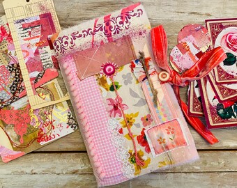 Handmade junk journal, Spring pink scrapbook, photo album, self gift, art notebook, baby shower gift, baptism gift. Sweet pink gift for mom