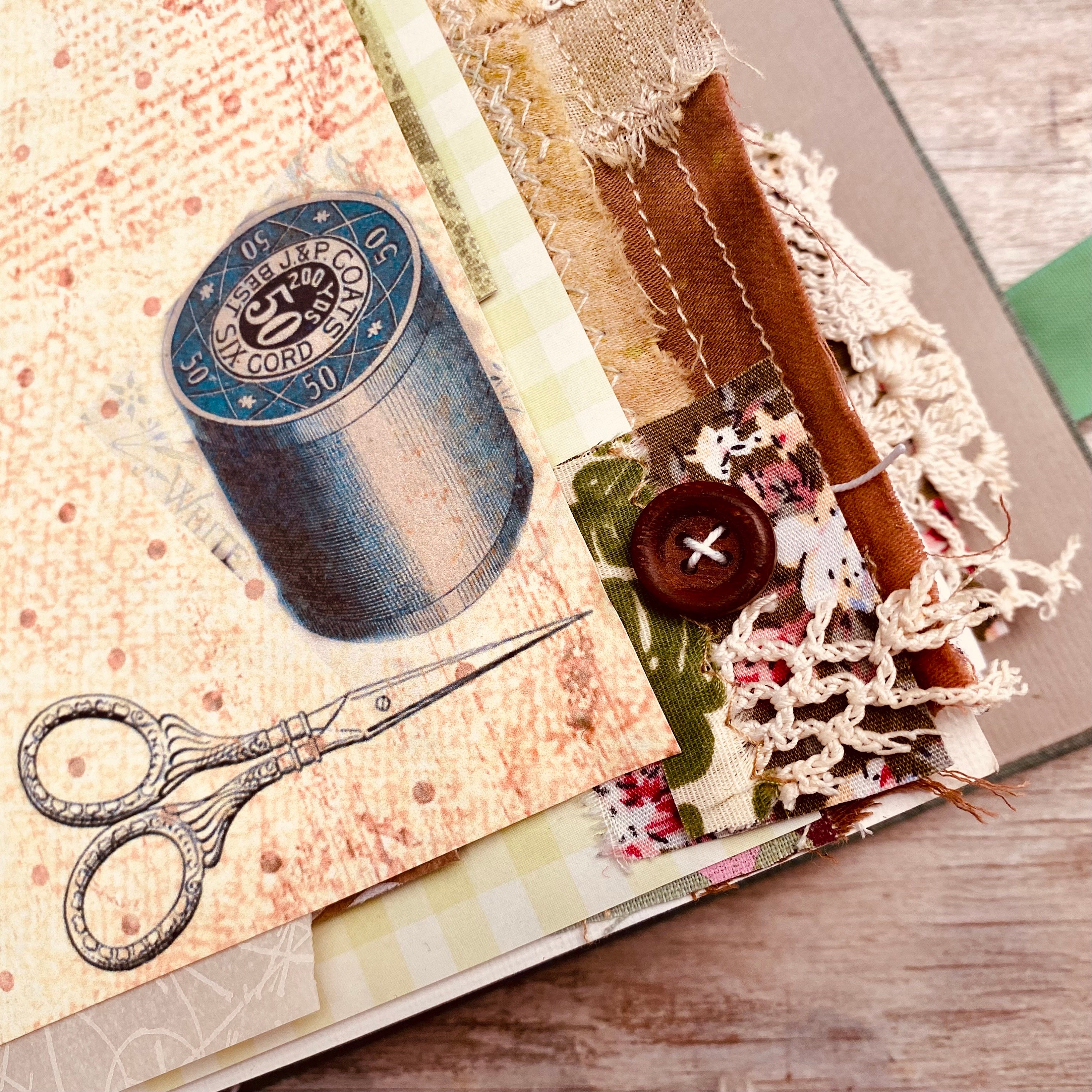 Junk Journal Handmade. Sewing Themed Book. 4 Signatures