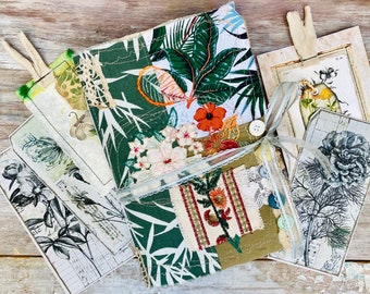 Spring Junk journal handmade. Art journal for sale, fabric soft cover, botanic notebook. Collage embroidery,  grunge book. Memory Book