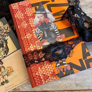 Diario artesanal. Diario de arte de brujas, libro de hechizos. Libro artístico mágico, cuaderno infantil, regalo. Bruja infantil, álbum de recortes de magos.