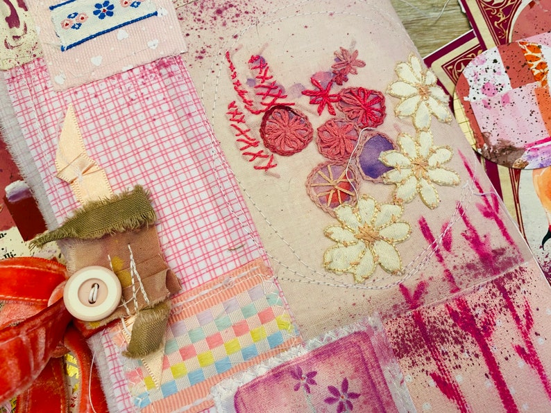 Handmade junk journal, Spring pink scrapbook, photo album, self gift, art notebook, baby shower gift, baptism gift. Sweet pink gift for mom image 3
