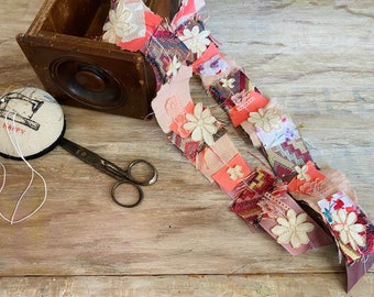 Pink fabric scrapbooking roll. Scrap strip, junk Journal embellishment , for handmade journaling. Ribbon lace. Junk journal supply, ephemera