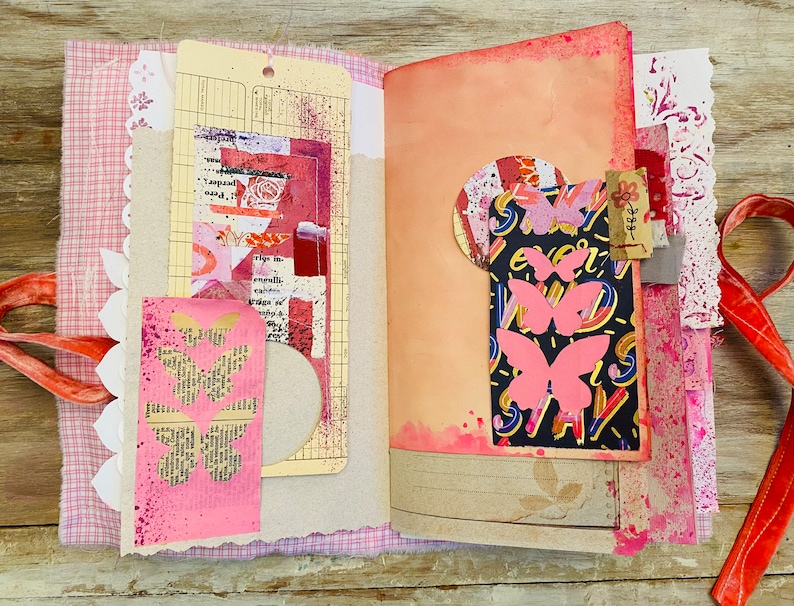 Handmade junk journal, Spring pink scrapbook, photo album, self gift, art notebook, baby shower gift, baptism gift. Sweet pink gift for mom image 10