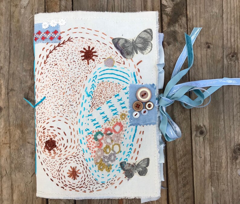 Junk journal handmade soft cover. Blue junk book textile art Etsy