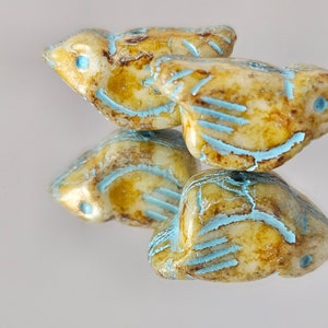 Turquoise White Picasso Bird Czech Glass 2 Beads
