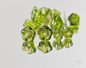 Olivine Green Czech Glass Bell-Shaped Flower Trumpet Flower Beads 2 SIZES
