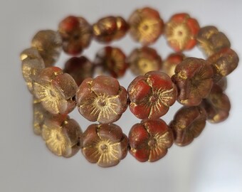 12mm - Czech Flowers - Hibiscus Beads - Czech Glass Beads - Flower Beads - Hawaiian Flower Beads - 12 pcs