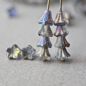 Bell Flower Czech Glass Beads Grey AB Finish 5x6mm 20pcs