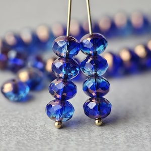 Two Tone Blue Czech Glass Beads Faceted Rondelles 5x7mm 10 Beads For Jewelry Making
