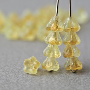 Lemon Yellow Czech Glass Flower Beads 4x6mm - 30pc Set