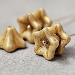 Gold Petunia Czech Glass Flower Beads: Picasso Finish (6pcs 13x8mm)