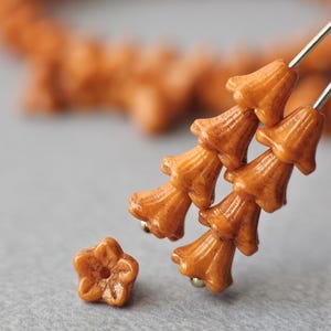 Pumpkin Orange Czech Glass Flower Beads: 5x6mm Floral Bell Caps
