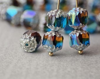 Ombre Czech Glass Cathedral Beads 8mm 10 Beads