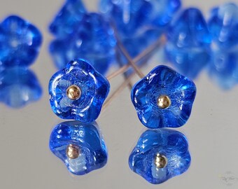 Sapphire Blue Czech Glass Bell Flower Beads Trumpet Flower Beads 6x8mm 20pcs