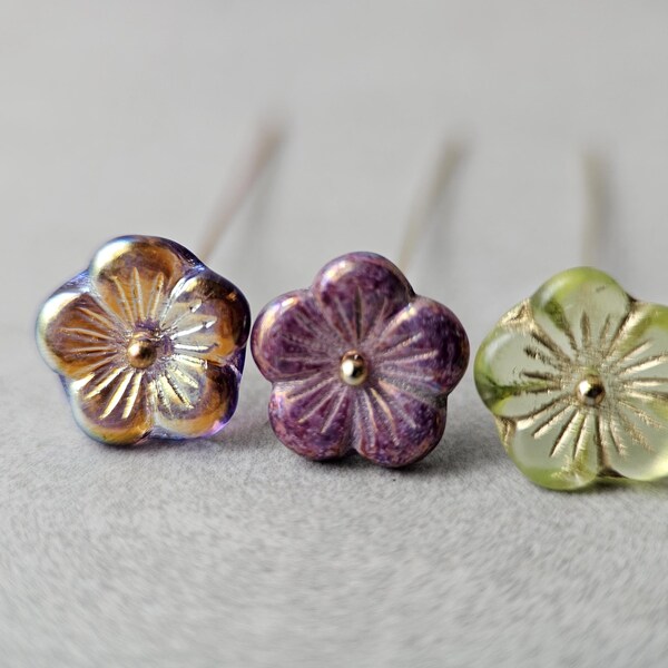 Czech Glass Flower Beads: 14mm Flat 5-Petal Caps, 6pcs