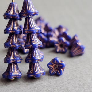 Indigo Czech Glass Flower Beads: Small Floral Bell Beads (20pcs)