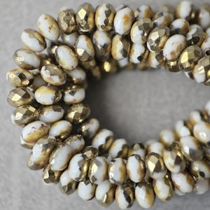 3x5mm Czech Glass Rondelle Spacer Beads White and Gold 5x3mm 30 Beads