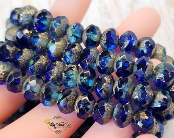 6x8mm Picasso Beads - Sapphire Rondelle Beads - Czech Glass Beads - Czech Glass Rondelle - Faceted Rondelle - 12 Beads