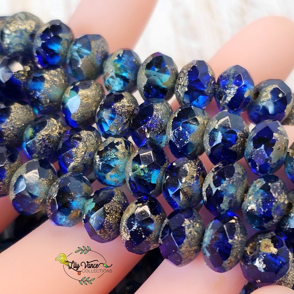 6x8mm Picasso Beads - Sapphire Rondelle Beads - Czech Glass Beads - Czech Glass Rondelle - Faceted Rondelle - 12 Beads