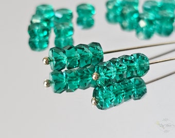 Teal Green Czech Glass Faceted Heishi Spacer Rondelle Beads 6mm 20 Beads