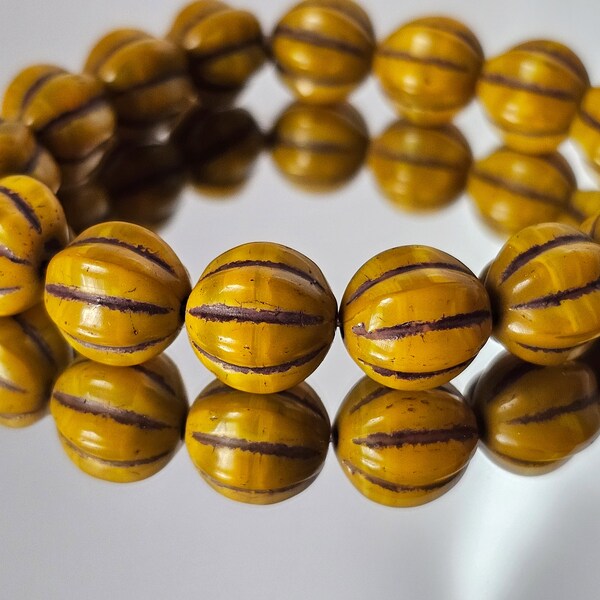 12mm Czech Glass Beads Melon Pumpkin Beads Melon Beads 6 Beads