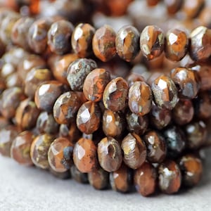 Picasso Orange Czech Glass Rondelle Spacer Beads 5x3mm 30 Beads