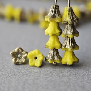 Yellow Czech Glass Flower Beads: Etched Bell Caps, 5x6mm, 20pcs